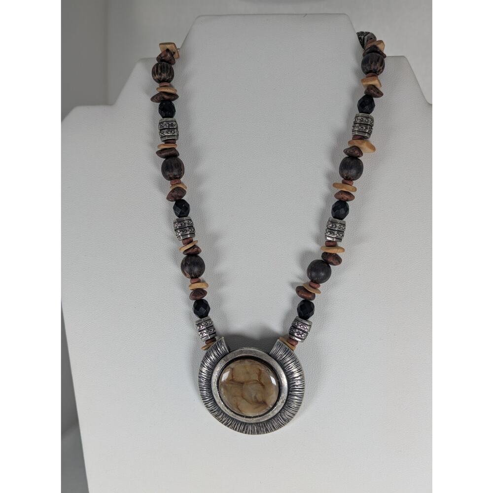 Vintage Chico's necklace 2" pendant necklace 27- 20 .5" GUCEarthy assorted beads